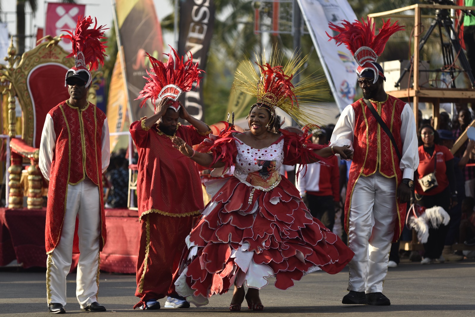 Senator Florence Ita-Giwa dancing with Seagull Band members