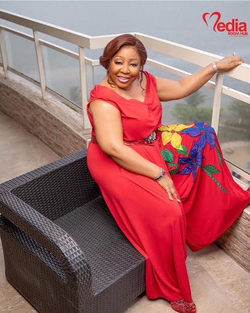 Senator Florence Ita-Giwa in a red floral gown